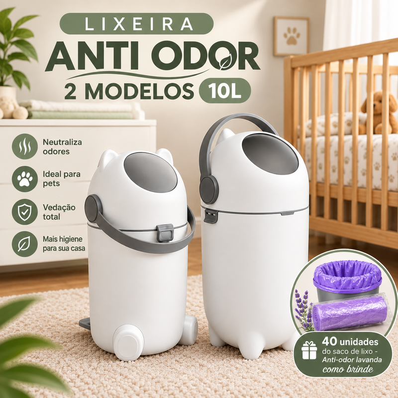 Lixeira Pet Rotina Anti-Odor™ 10L + 40 Sacos de lixo Perfume Lavanda